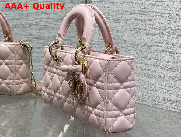 Dior Small Lady D Joy Bag in Sakura Pink Cannage Lambskin with Leather Bow Replica