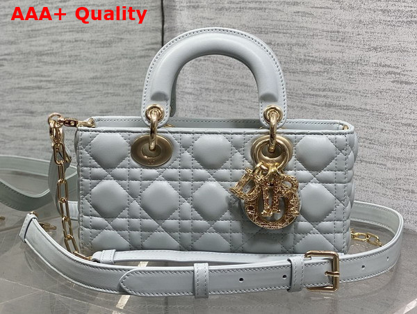 Dior Small Lady D Joy Bag in Sky Blue Cannage Lambskin Metal DIOR Charms with a Finely Carved Openwork Cannage Motif Replica