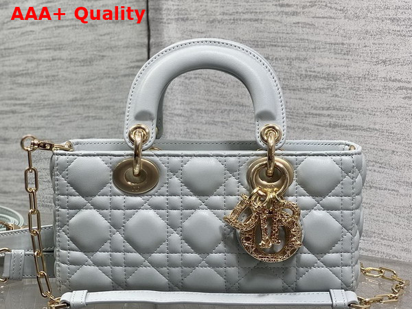 Dior Small Lady D Joy Bag in Sky Blue Cannage Lambskin Metal DIOR Charms with a Finely Carved Openwork Cannage Motif Replica