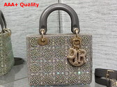 Dior Small Lady Dior Bag Gray Smooth Calfskin and Satin with Bead Embroidery Replica