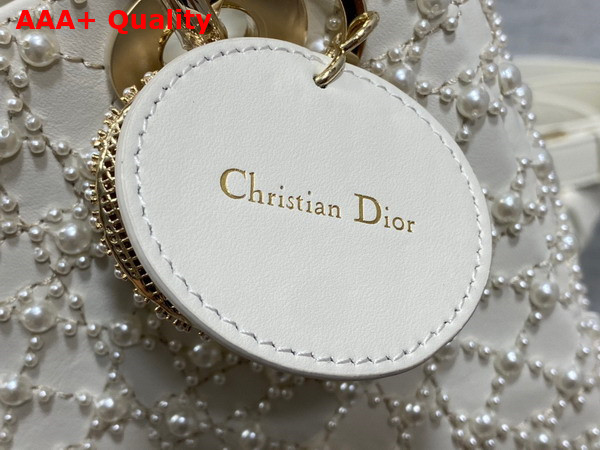 Dior Small Lady Dior Bag Latte Calfskin Embroidered with Resin Pearl Cannage Motif Replica