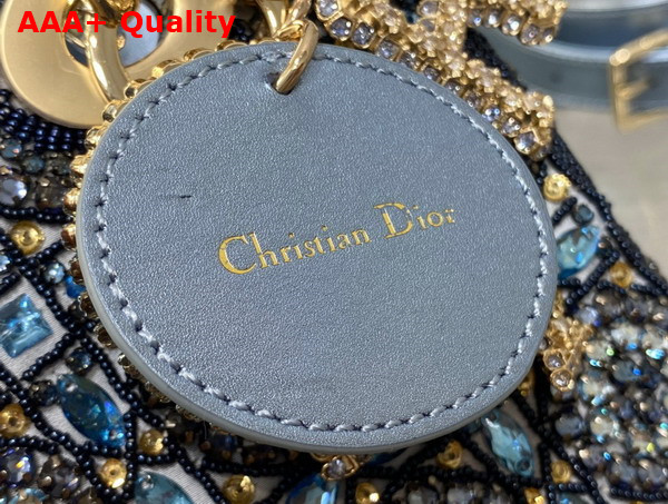 Dior Small Lady Dior Bag Metallic Calfskin and Satin with Celestial Blue Bead Embroidery Replica