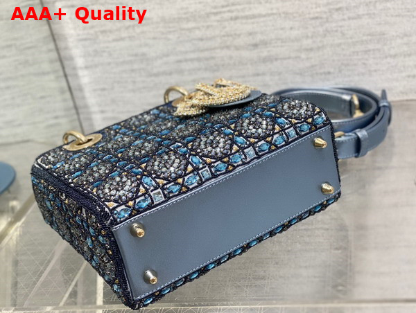 Dior Small Lady Dior Bag Metallic Calfskin and Satin with Celestial Blue Bead Embroidery Replica