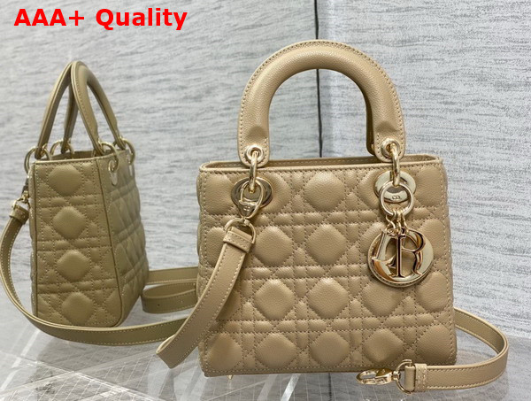 Dior Small Lady Dior Bag in Beige Grained Cannage Calfskin Gold Hardware Replica