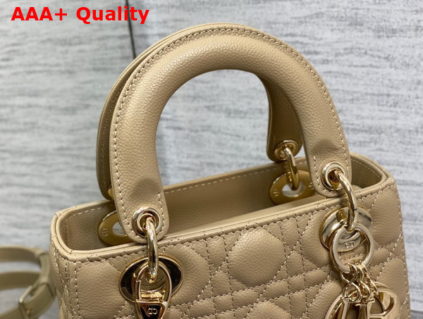 Dior Small Lady Dior Bag in Beige Grained Cannage Calfskin Gold Hardware Replica