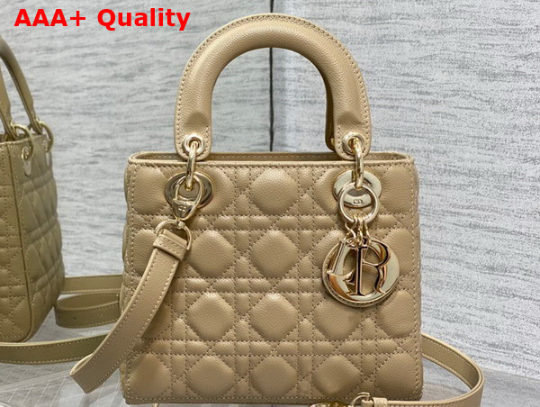 Dior Small Lady Dior Bag in Beige Grained Cannage Calfskin Gold Hardware Replica