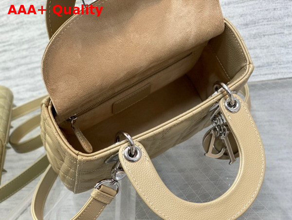 Dior Small Lady Dior Bag in Beige Grained Cannage Calfskin Silver Hardware Replica