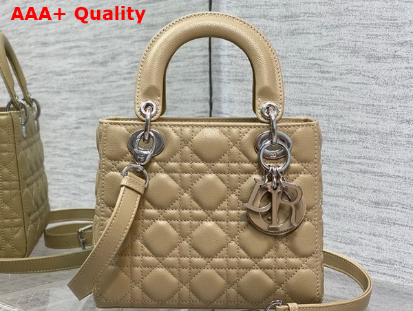 Dior Small Lady Dior Bag in Beige Grained Cannage Calfskin Silver Hardware Replica