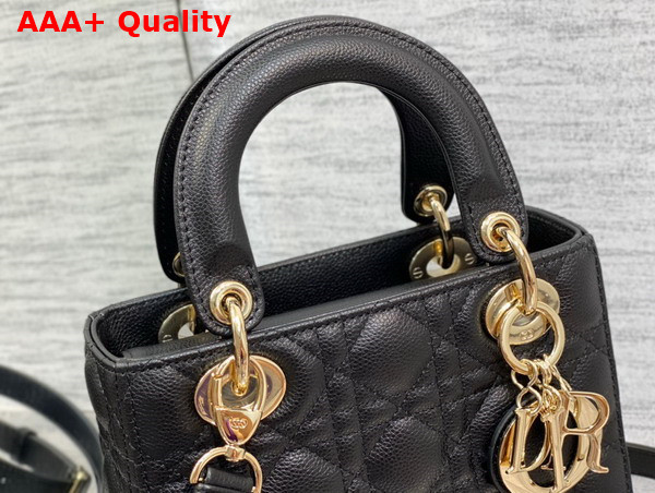 Dior Small Lady Dior Bag in Black Grained Cannage Calfskin Gold Hardware Replica