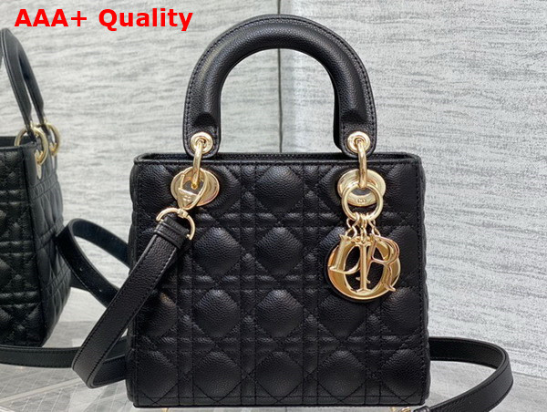 Dior Small Lady Dior Bag in Black Grained Cannage Calfskin Gold Hardware Replica