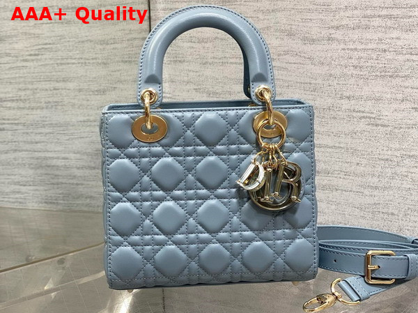 Dior Small Lady Dior Bag in Cloud Blue Cannage Lambskin with Resin DIOR Charms Replica