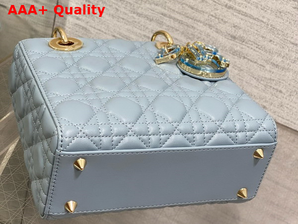 Dior Small Lady Dior Bag in Cloud Blue Cannage Lambskin with Resin DIOR Charms Replica
