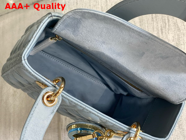 Dior Small Lady Dior Bag in Cloud Blue Cannage Lambskin with Resin DIOR Charms Replica
