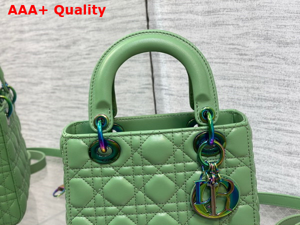 Dior Small Lady Dior Bag in Green Cannage Lambskin with Iridescent Finish Metal DIOR Charm Replica