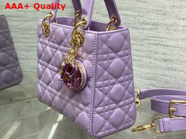Dior Small Lady Dior Bag in Lilac Cannage Lambskin with Resin DIOR Charms Replica