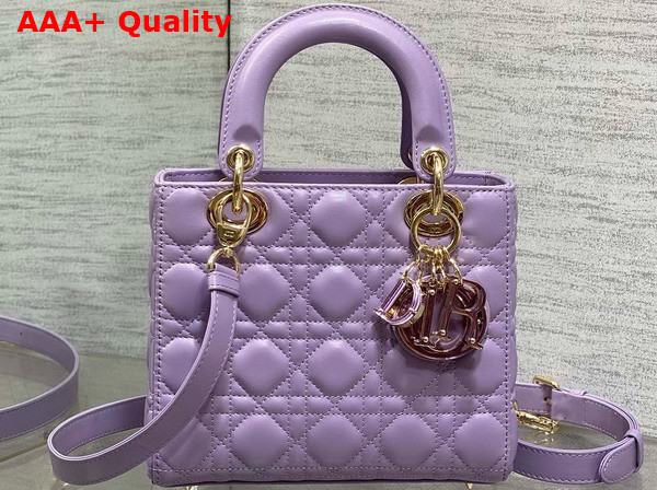 Dior Small Lady Dior Bag in Lilac Cannage Lambskin with Resin DIOR Charms Replica