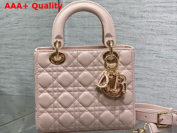 Dior Small Lady Dior Bag in Pale Pink Cannage Lambskin with Resin DIOR Charms Replica