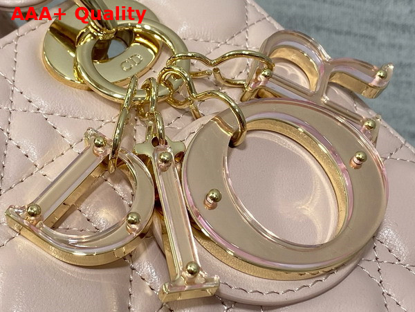 Dior Small Lady Dior Bag in Pale Pink Cannage Lambskin with Resin DIOR Charms Replica