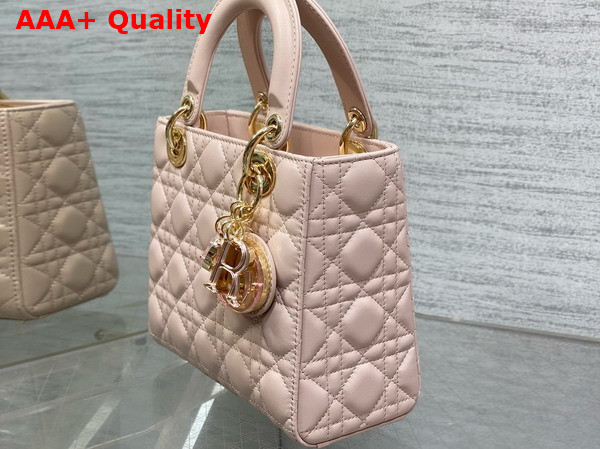 Dior Small Lady Dior Bag in Pale Pink Cannage Lambskin with Resin DIOR Charms Replica