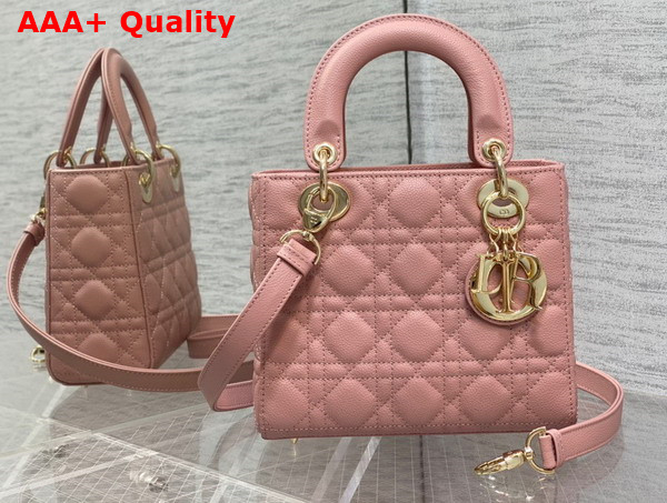 Dior Small Lady Dior Bag in Pink Grained Cannage Calfskin Gold Hardware Replica