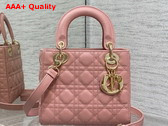 Dior Small Lady Dior Bag in Pink Grained Cannage Calfskin Gold Hardware Replica