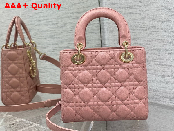 Dior Small Lady Dior Bag in Pink Grained Cannage Calfskin Gold Hardware Replica