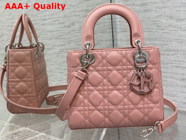 Dior Small Lady Dior Bag in Pink Grained Cannage Calfskin Silver Hardware Replica