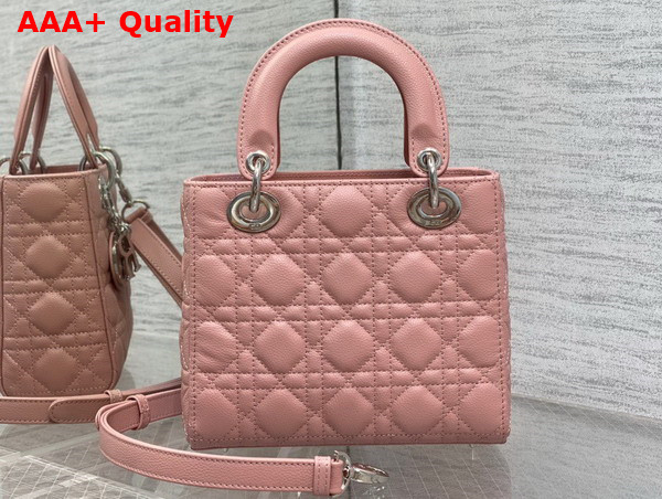 Dior Small Lady Dior Bag in Pink Grained Cannage Calfskin Silver Hardware Replica