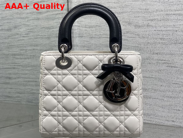 Dior Small Lady Dior Bag with Strap Two Tone Latte and Black Cannage Lambskin Replica