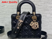 Dior Small Lady Dior My ABCDior Bag Black Cannage Lambskin the Charms are Fully Pave Set with White Resin Pearls Replica