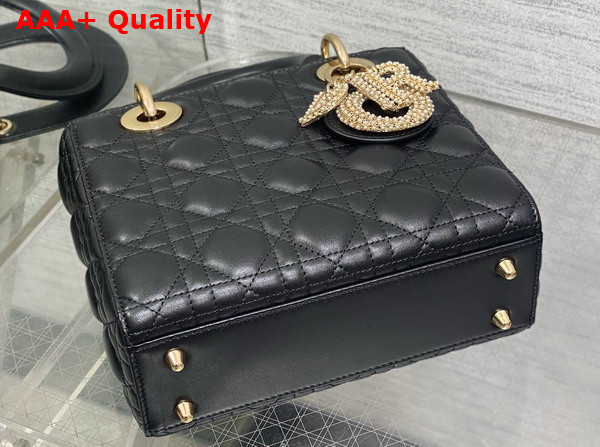 Dior Small Lady Dior My ABCDior Bag Black Cannage Lambskin the Charms are Fully Pave Set with White Resin Pearls Replica