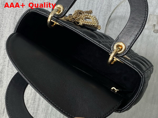 Dior Small Lady Dior My ABCDior Bag Black Cannage Lambskin the Charms are Fully Pave Set with White Resin Pearls Replica
