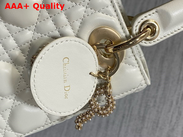 Dior Small Lady Dior My ABCDior Bag Latte Cannage Lambskin the Charms are Fully Pave Set with White Resin Pearls Replica