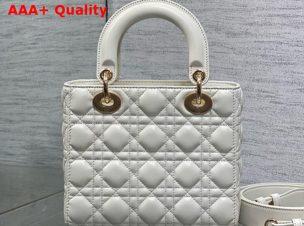 Dior Small Lady Dior My ABCDior Bag Latte Cannage Lambskin the Charms are Fully Pave Set with White Resin Pearls Replica