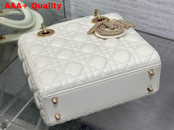 Dior Small Lady Dior My ABCDior Bag Latte Cannage Lambskin the Charms are Fully Pave Set with White Resin Pearls Replica
