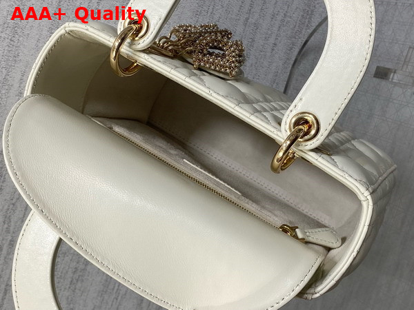 Dior Small Lady Dior My ABCDior Bag Latte Cannage Lambskin the Charms are Fully Pave Set with White Resin Pearls Replica