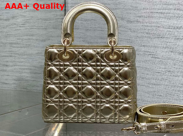 Dior Small Lady Dior My ABCDior Bag Pale Gold Tone Cannage Metallic Lambskin Replica