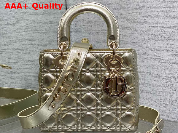 Dior Small Lady Dior My ABCDior Bag Pale Gold Tone Cannage Metallic Lambskin Replica