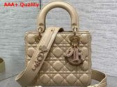 Dior Small Lady Dior My ABCDior Bag in Biscuit Cannage Lambskin the Charms are Fully Pave Set with White Resin Pearls Replica