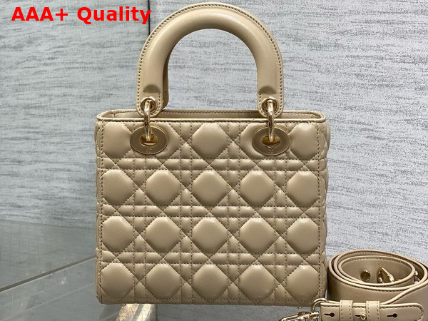 Dior Small Lady Dior My ABCDior Bag in Biscuit Cannage Lambskin the Charms are Fully Pave Set with White Resin Pearls Replica