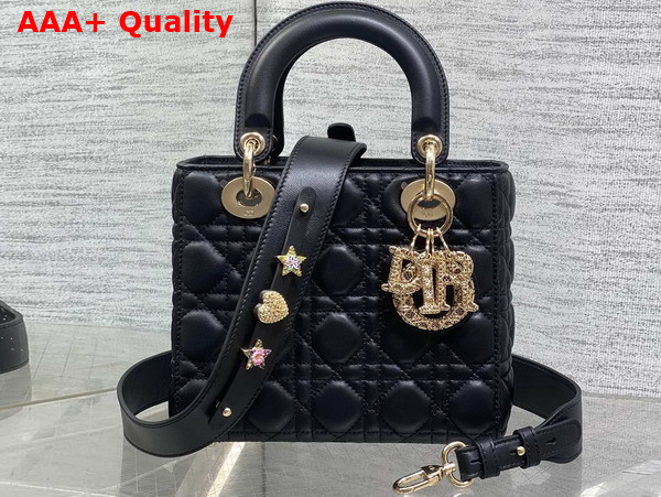 Dior Small Lady Dior My ABCDior Bag in Black Cannage Lambskin Metal DIOR Charms with a Finely Carved Openwork Cannage Motif Replica
