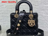 Dior Small Lady Dior My ABCDior Bag in Black Cannage Lambskin Metal DIOR Charms with a Finely Carved Openwork Cannage Motif Replica