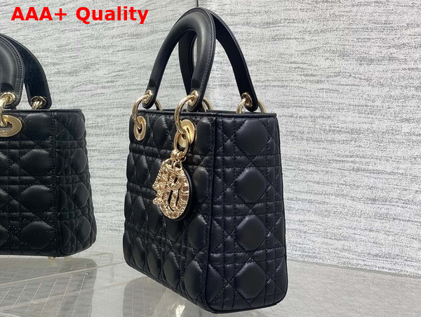 Dior Small Lady Dior My ABCDior Bag in Black Cannage Lambskin Metal DIOR Charms with a Finely Carved Openwork Cannage Motif Replica