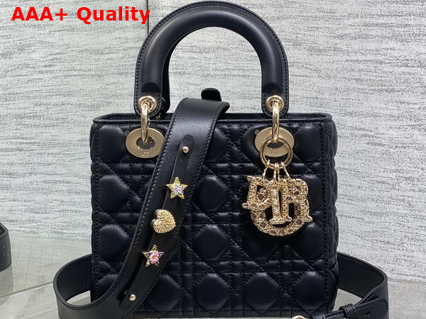 Dior Small Lady Dior My ABCDior Bag in Black Cannage Lambskin Metal DIOR Charms with a Finely Carved Openwork Cannage Motif Replica