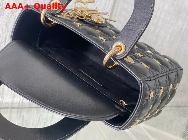 Dior Small Lady Dior My ABCDior Bag in Black Cannage Lambskin with Gold Finish Dragonfly Studs Replica