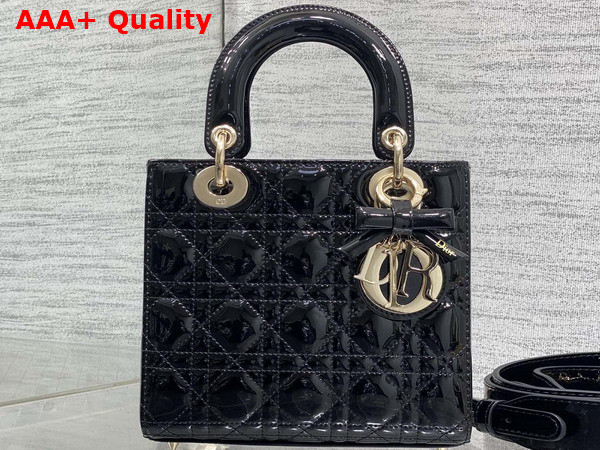 Dior Small Lady Dior My ABCDior Bag in Black Patent Cannage Calfskin with a Detachable Leather Bow Replica