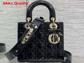 Dior Small Lady Dior My ABCDior Bag in Black Patent Cannage Calfskin with a Detachable Leather Bow Replica
