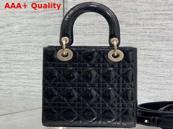 Dior Small Lady Dior My ABCDior Bag in Black Patent Cannage Calfskin with a Detachable Leather Bow Replica