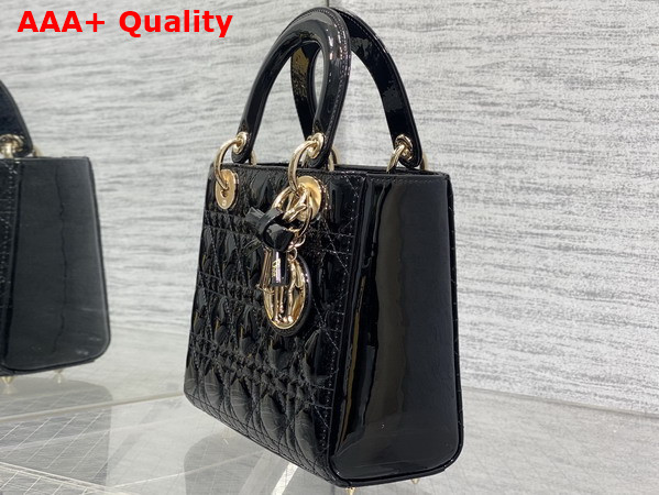 Dior Small Lady Dior My ABCDior Bag in Black Patent Cannage Calfskin with a Detachable Leather Bow Replica