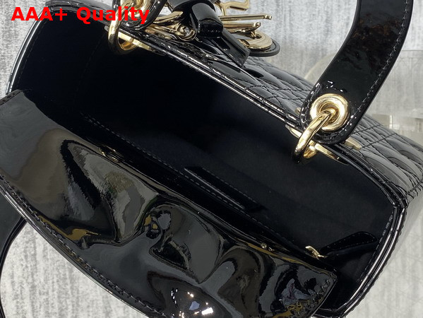 Dior Small Lady Dior My ABCDior Bag in Black Patent Cannage Calfskin with a Detachable Leather Bow Replica